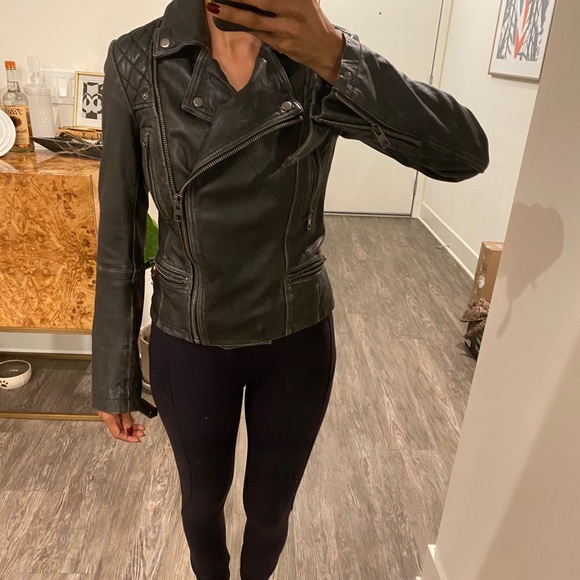 Allsaints Distressed Leather Biker Jacket - Picture 2 of 3